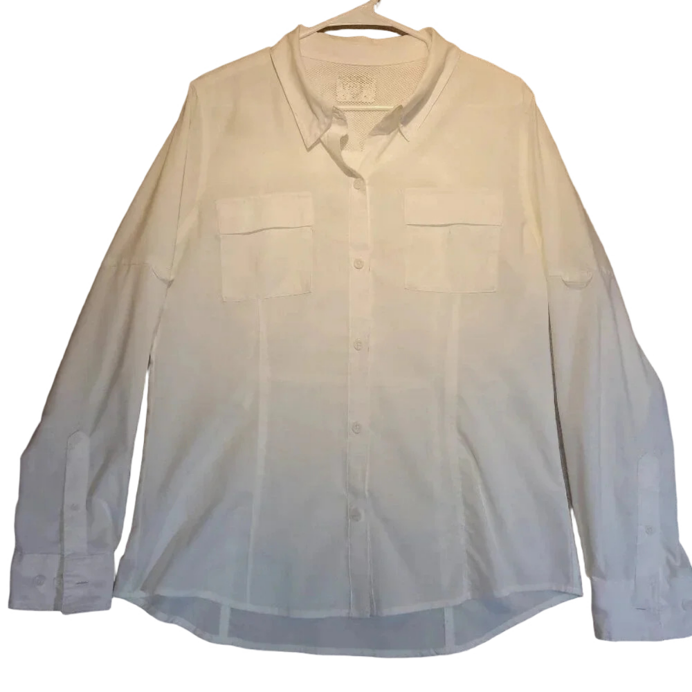 Reel Legends Saltwater Vented Fishing Shirt Cool White Long Sleeve Size Large
